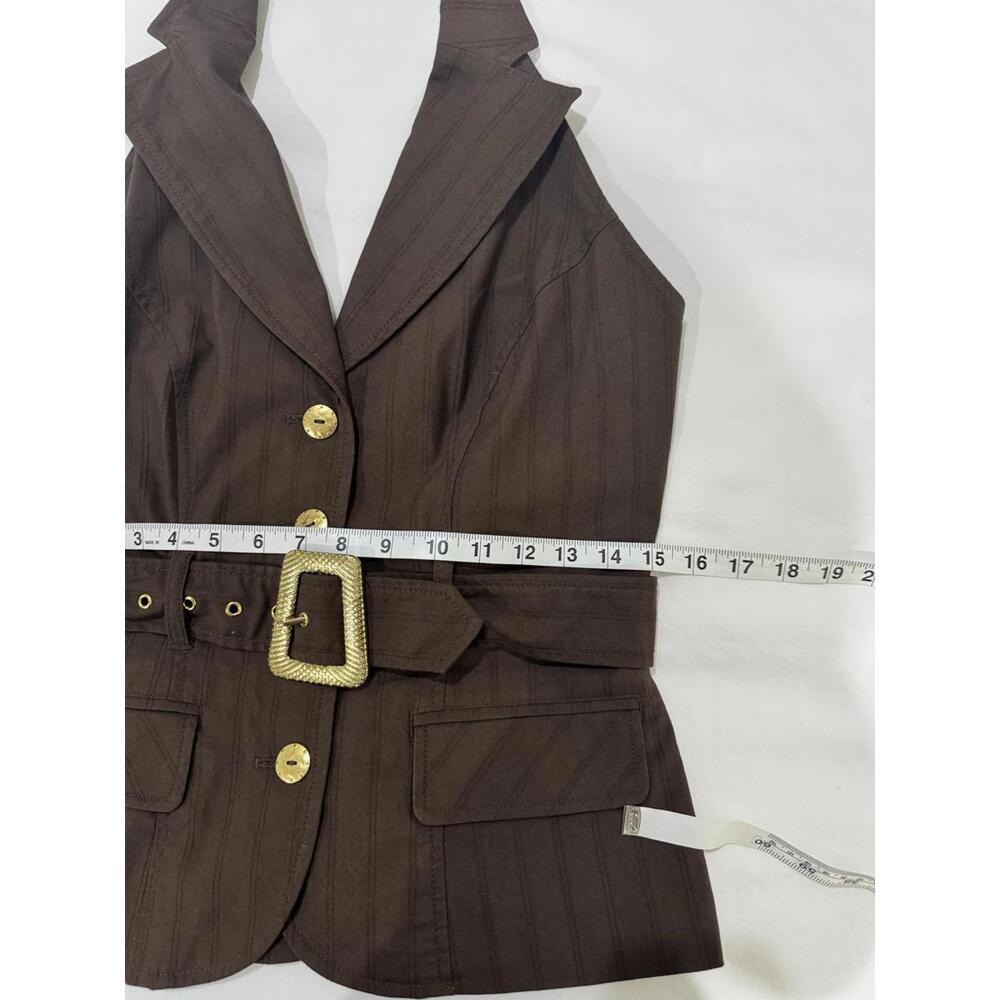 {SOLD} Vintage Bisou Bisou Y2K Brown Halter Button Up Belted Vest- Size Small - Picture 7 of 9
